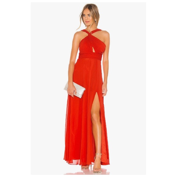 Jill Stuart / Revolve Asymmetrical Colorblock Chiffon Gown Dress Red Size 2 or 4 - Picture 1 of 3
